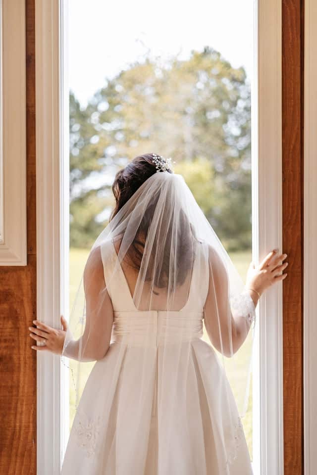 Bride Looking Outside Back Shot Image